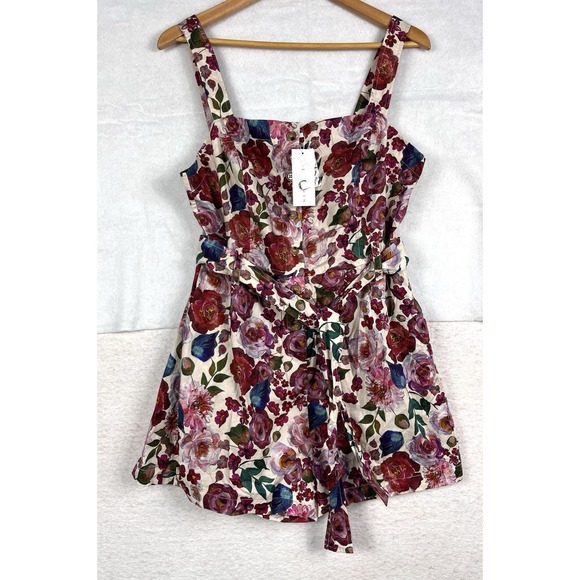 Baltic Born Sz L Multicolor Floral Front Button Tie Pockets Zariah Romper NWT - Picture 5 of 16